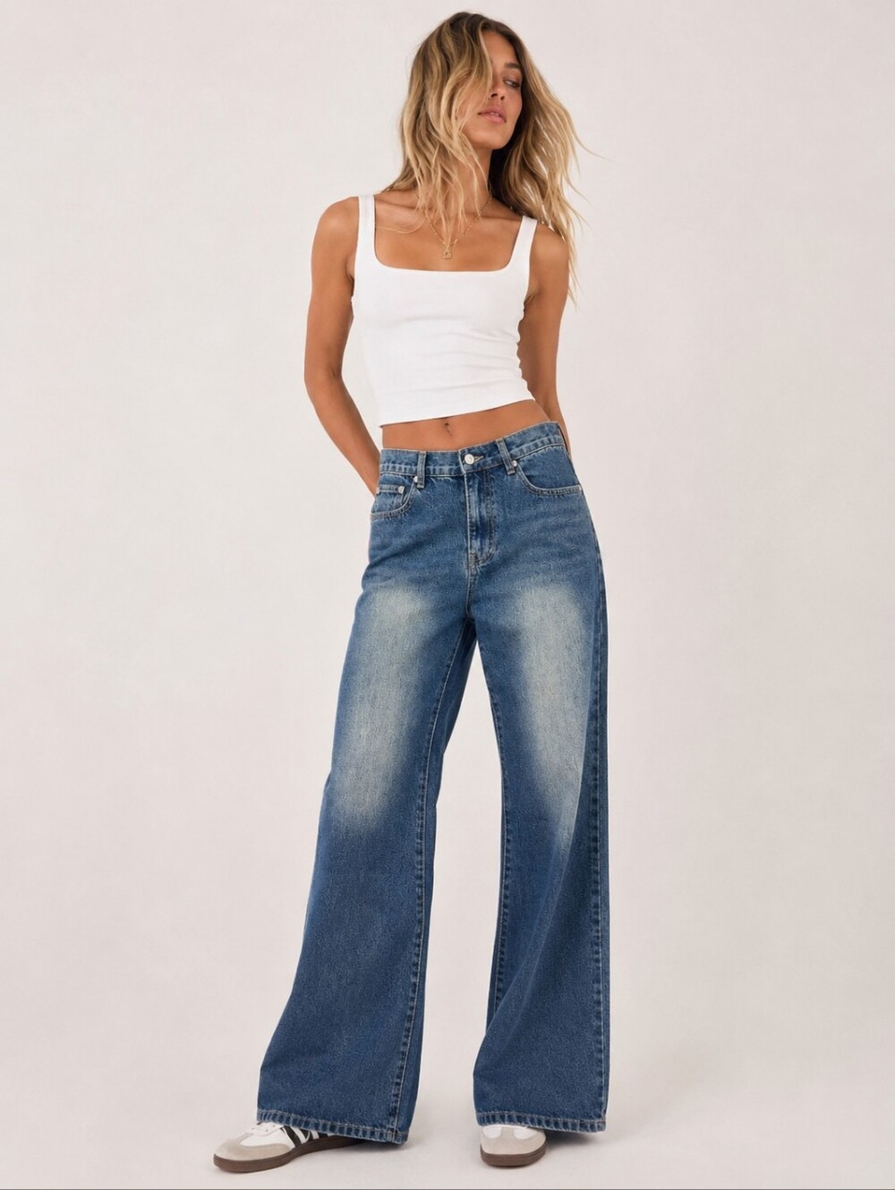 Princess Polly Hanlen Flare Wide Leg Jeans Blue High Rise NWT US 6 Cotton Boho